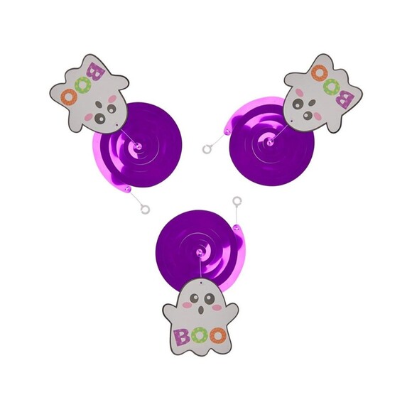 "Boo" Halloween Party Ghost Ghoul Spook Hanging Swirl Decoration 3 Count Purple - Picture 2 of 6